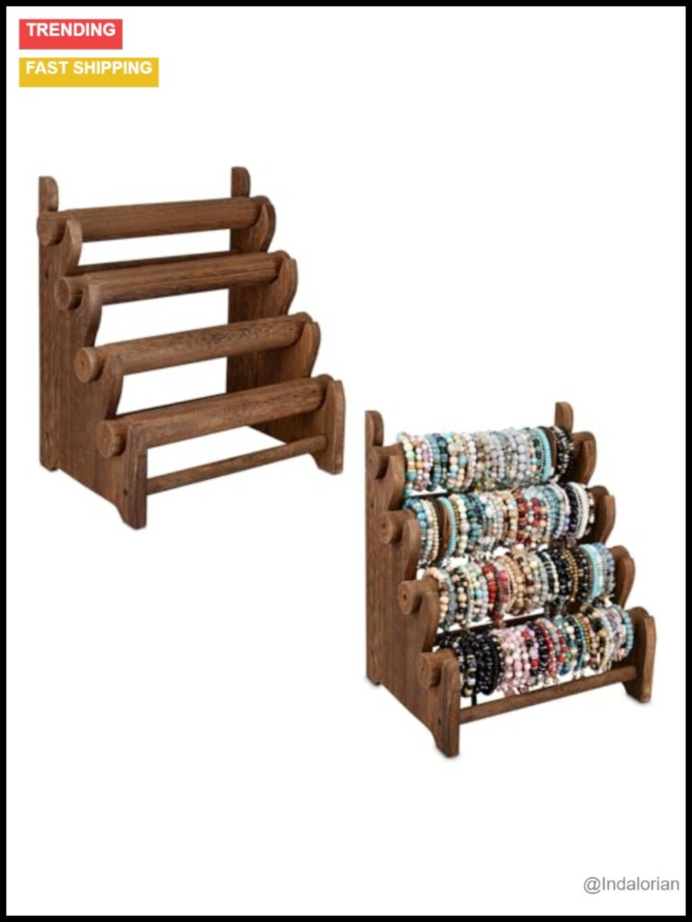 4 Tier Wood Jewelry Bracelet Bangle Display Stand Organizer for Watches and